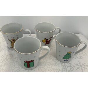 Merry Brite Christmas Holiday Ceramic Mugs Set of‎ 4 With Festive Characters